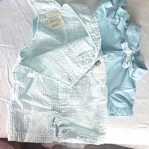 Baby Boys Seersucker Shortall, 2 Piece Set,